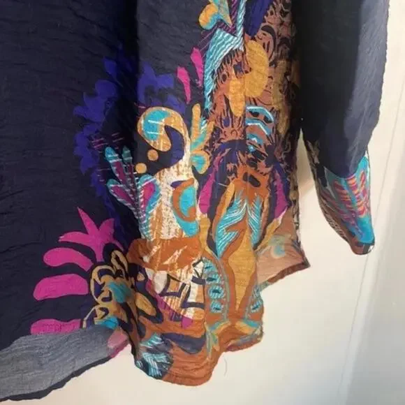 Multiples collared wood button down long sleeve, blouse, paisley print top - Picture 5 of 11